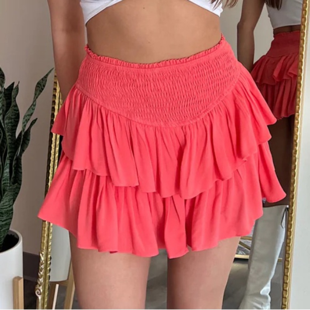 Coral Ruffle Mini Skirt